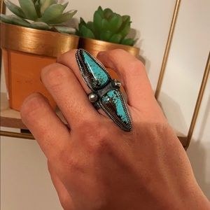 Genuine Turquoise & Sterling Silver Ring Size 6.5